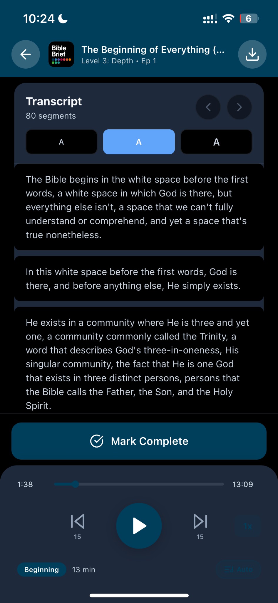 Podcast player with transcript